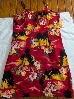 Red Tropical Floral Midi Skirt Dress - Pacific Legend Made In The USA